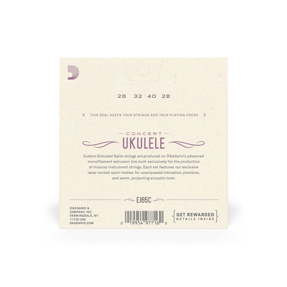 D'Addario EJ65C Pro-Arté Custom Extruded NylonUkulele Strings, Concert