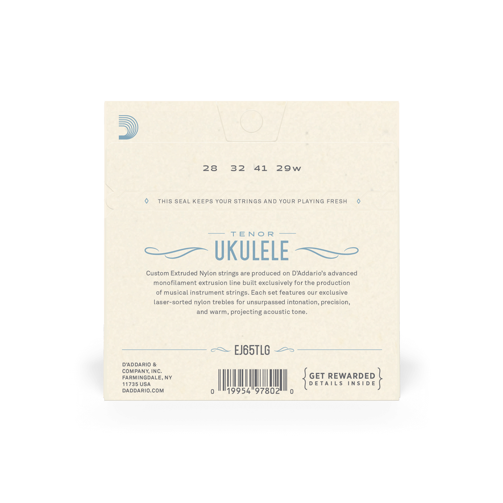 D'Addario EJ65TLGPro-Arté Custom Extruded Nylon Ukulele Strings, Tenor Low-G