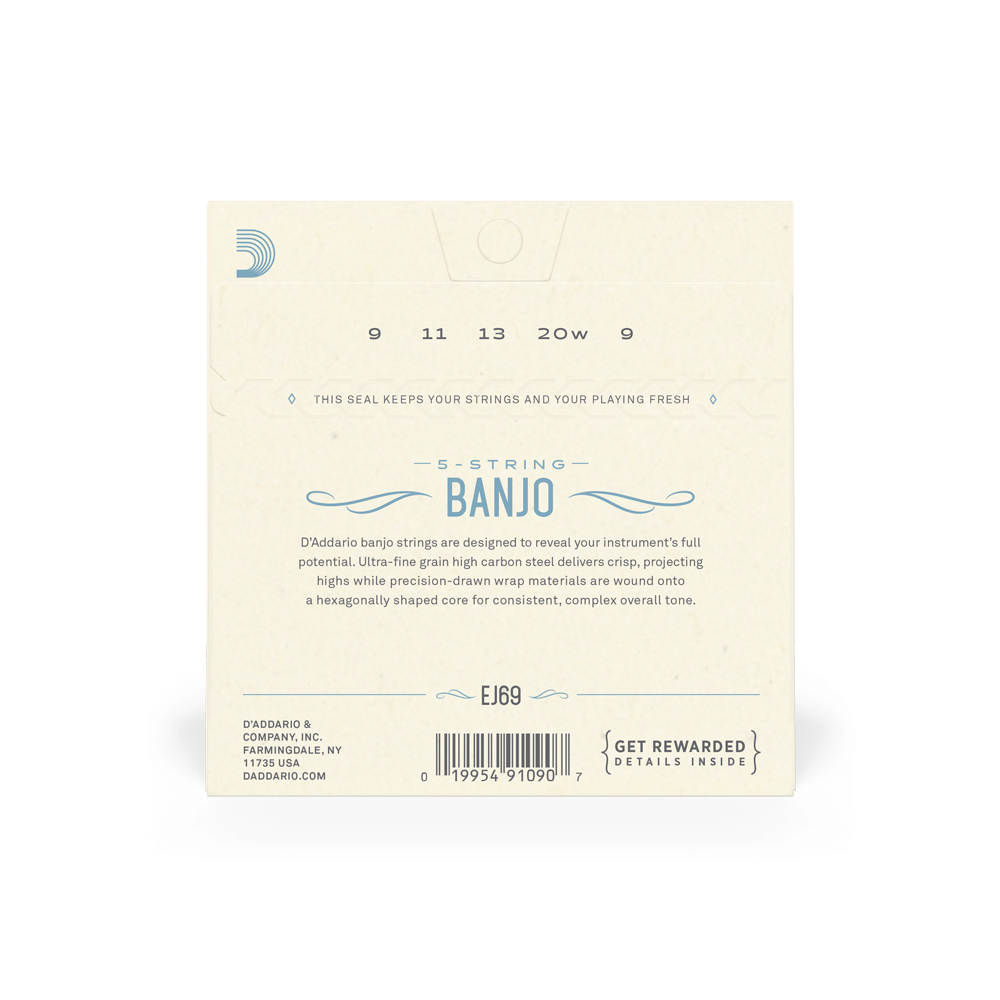 D'Addario EJ69 5-String Banjo Strings, Phosphor Bronze, Light, 9-20