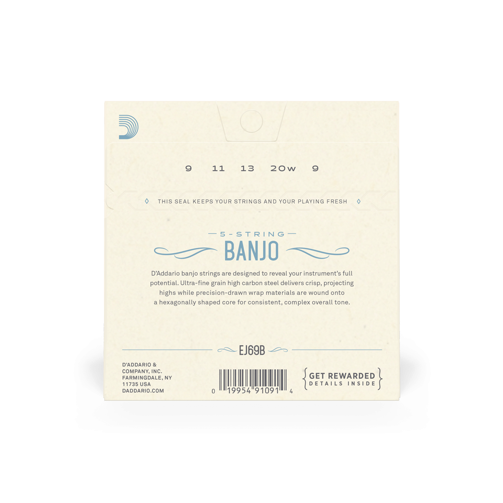 D'Addario EJ69 5-String Ball-End Banjo Strings, Phosphor Bronze, Light, 9-20