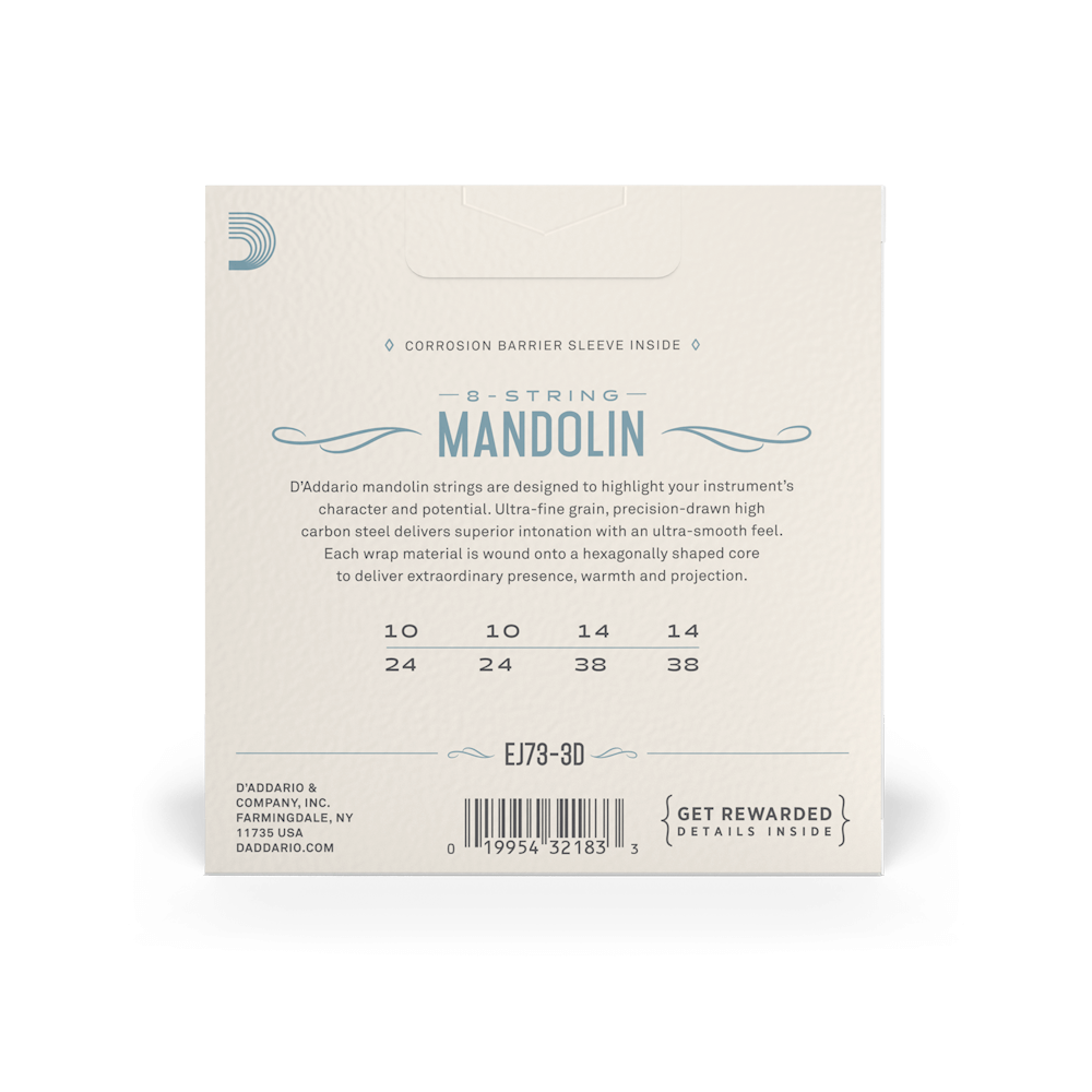 D'Addario EJ73 Mandolin Strings, Phosphor Bronze, Light, 10-38, 3 Sets