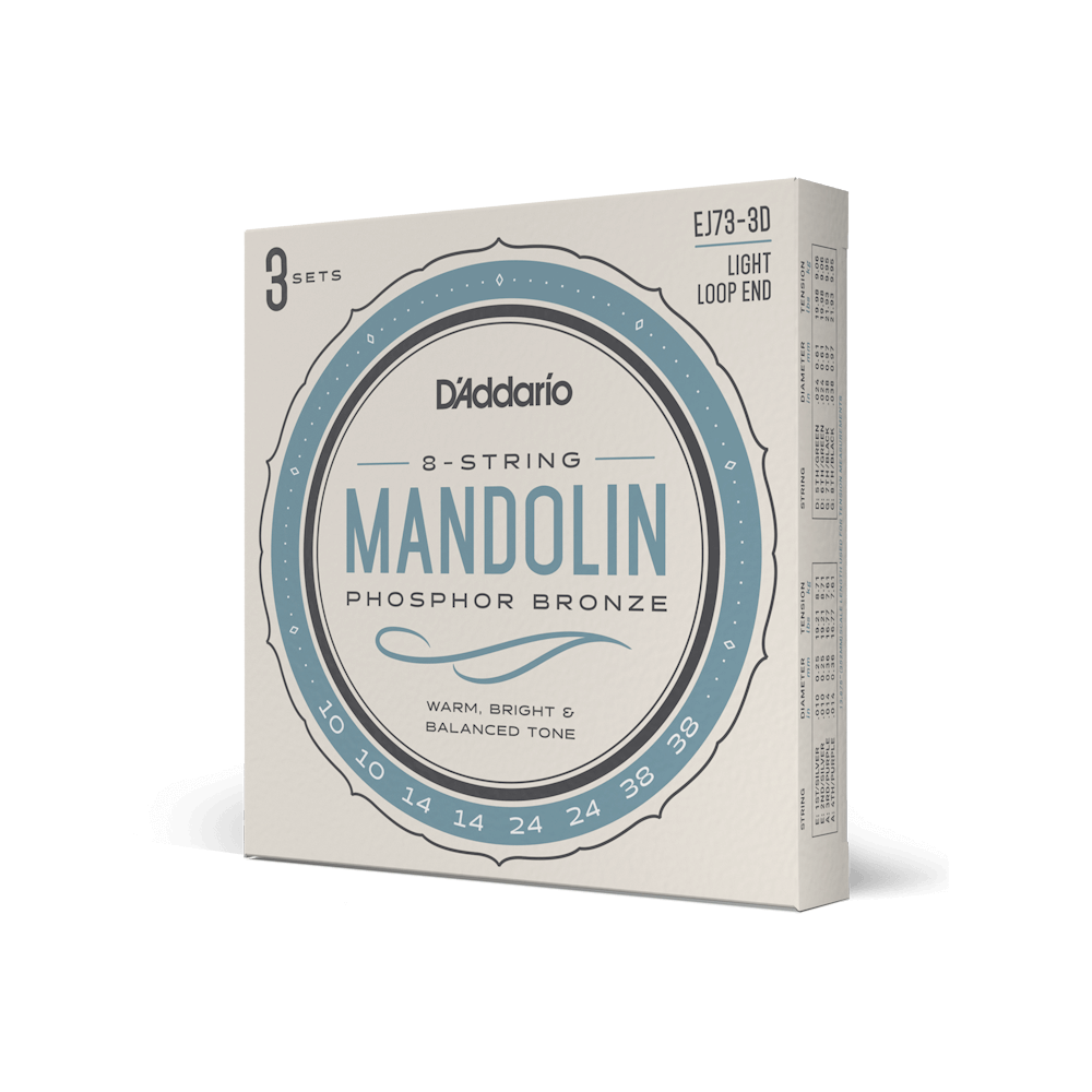 D'Addario EJ73 Mandolin Strings, Phosphor Bronze, Light, 10-38, 3 Sets