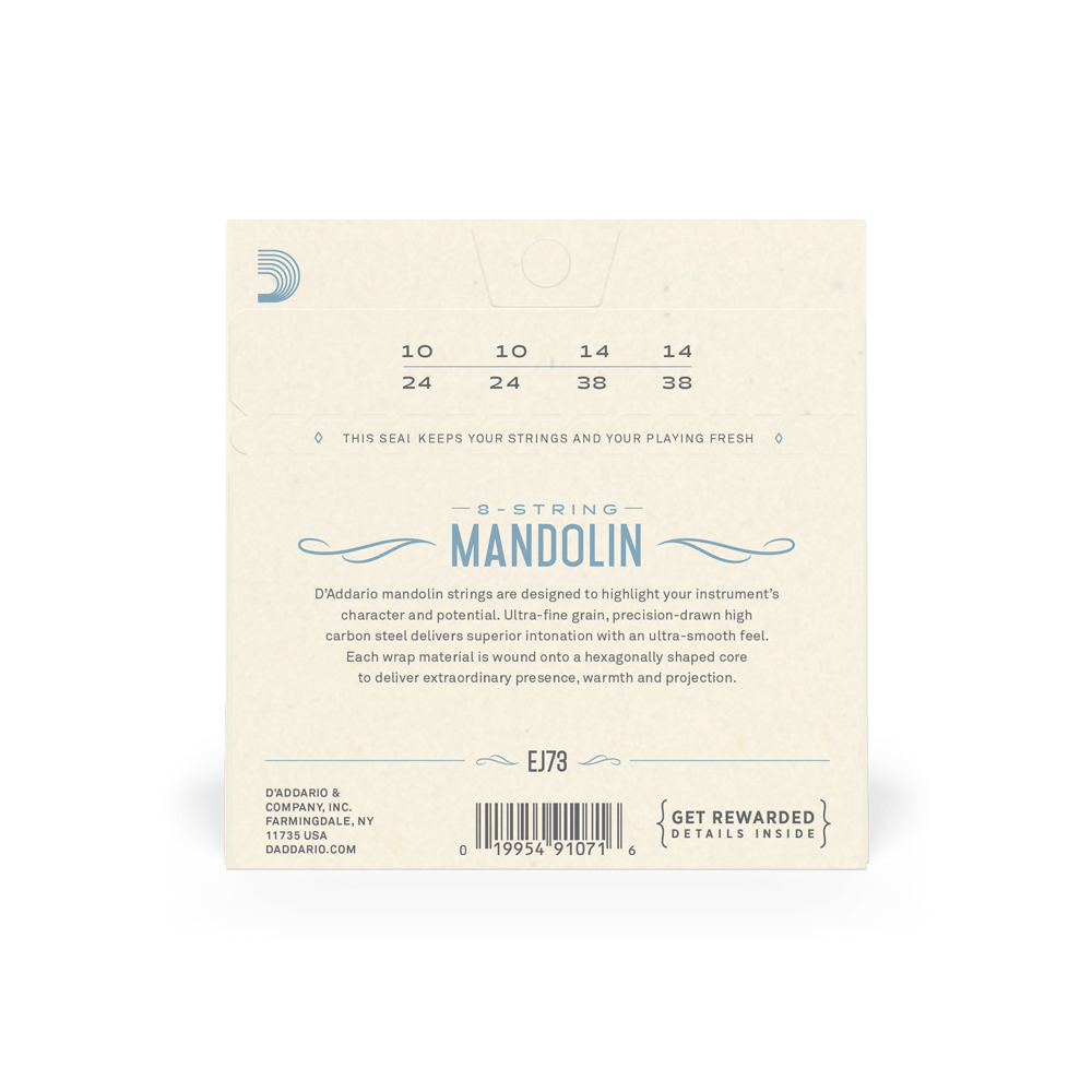 D'Addario EJ73 Mandolin Strings, Phosphor Bronze, Light, 10-38