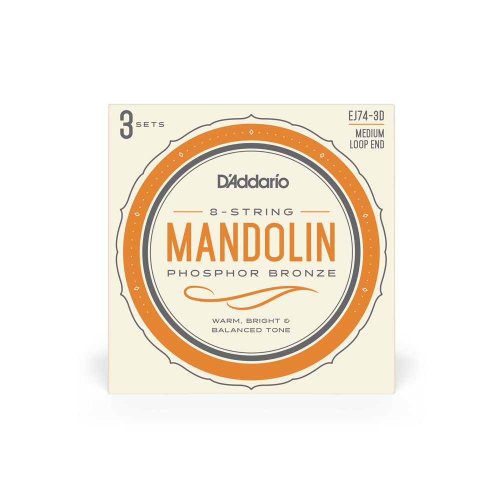 D'Addario EJ74-3D Mandolin Strings, Phosphor Bronze, Medium, 11-40, 3 Sets