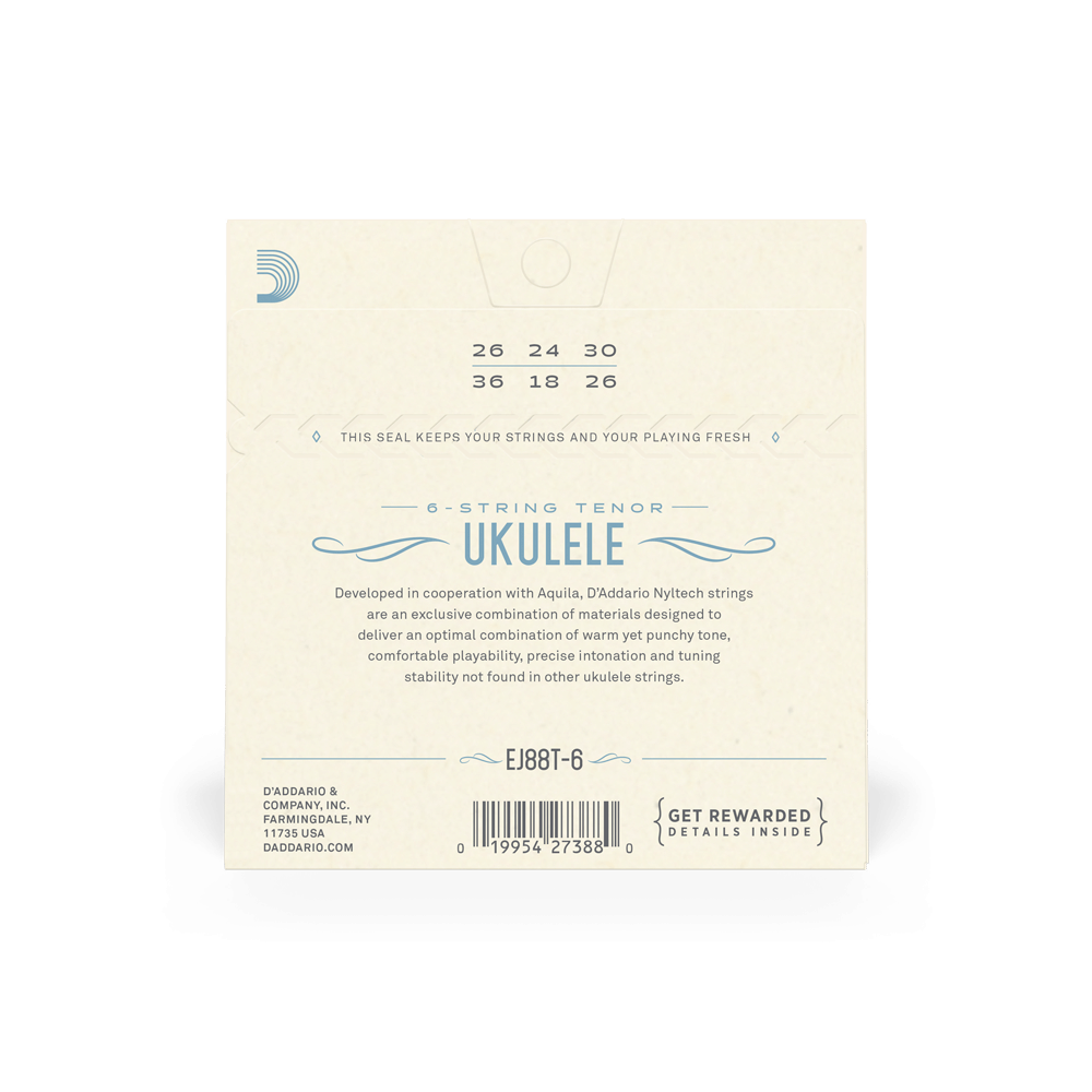 D'Addario EJ88T-6 Nyltech Ukulele Strings, 6-String Tenor