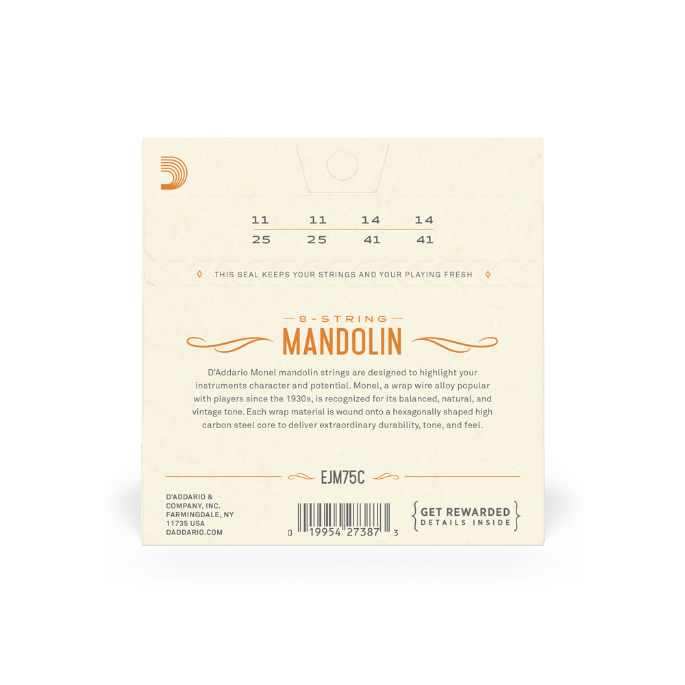 D'Addario EJM75C Monel Mandolin Strings, Medium Plus, 11-41