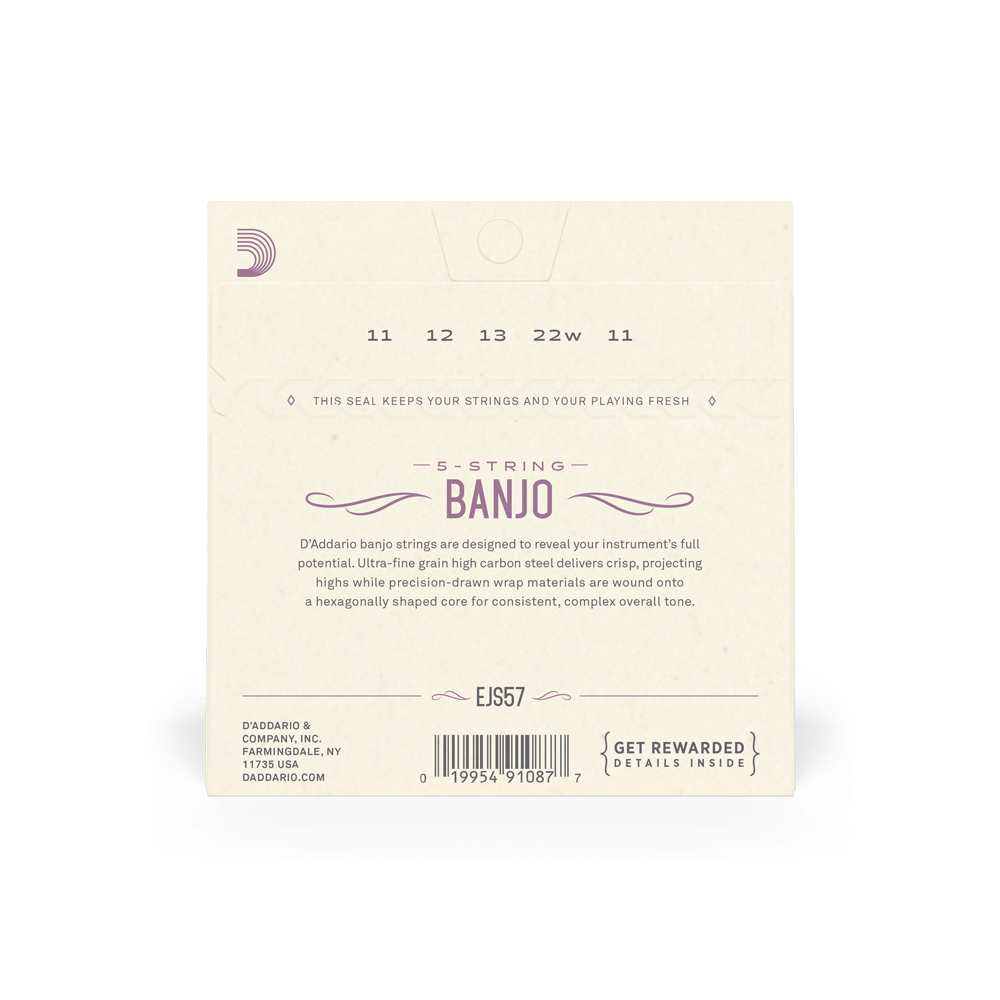 D'Addario EJS57 5-String Banjo Strings, Stainless Steel, Custom Medium, 11-22