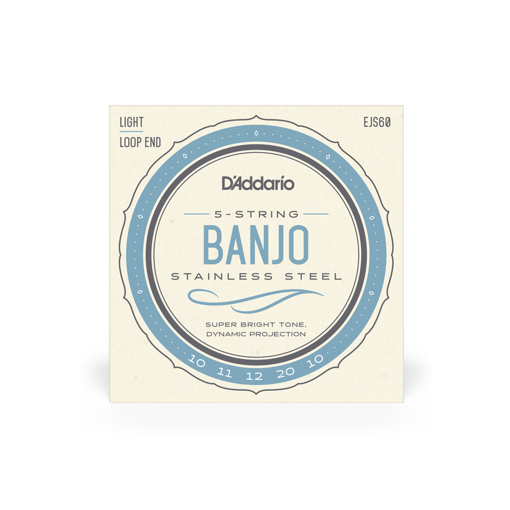 D'Addario EJS60 5-String Banjo Strings, Stainless Steel, Light, 10-20