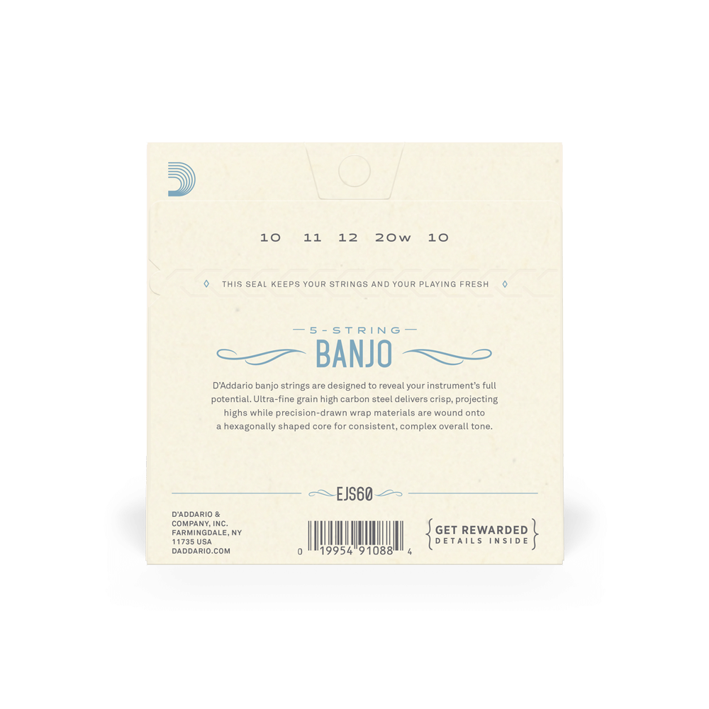 D'Addario EJS60 5-String Banjo Strings, Stainless Steel, Light, 10-20
