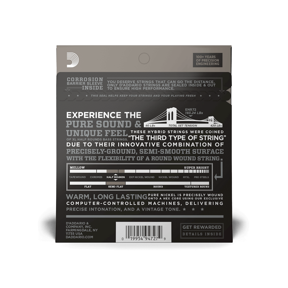 50-105 Medium, Long Scale, XL Half Rounds Bass Strings