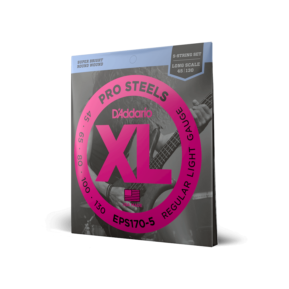 45-130 Regular Light 5-String, Long Scale, XL ProSteels Bass Strings