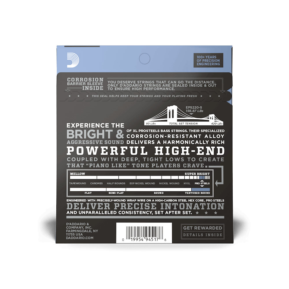 40-125 Super Light 5-String, Long Scale, XL ProSteels Bass Strings