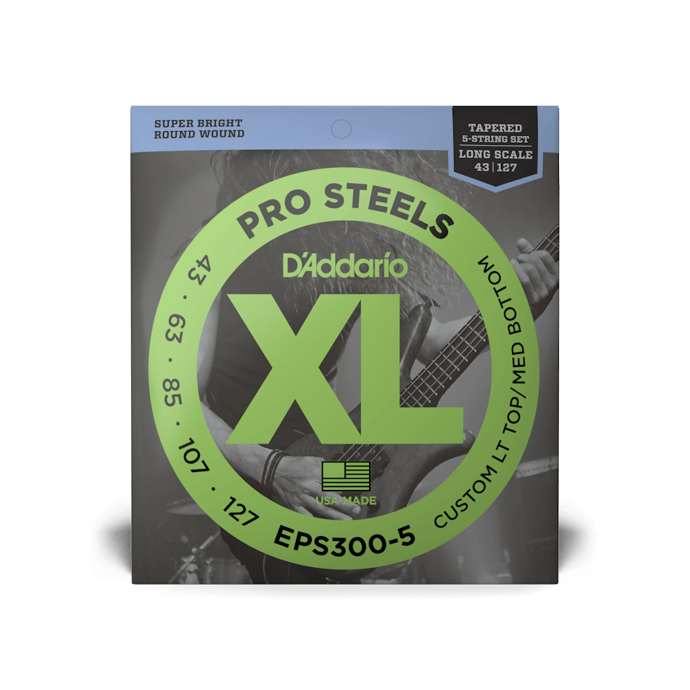 43-127 Custom Light Top/Medium Bottom 5-String Tapered, Long Scale, XL ProSteels Bass Strings