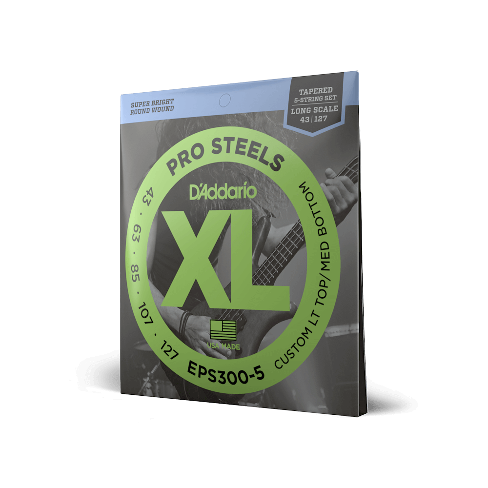 43-127 Custom Light Top/Medium Bottom 5-String Tapered, Long Scale, XL ProSteels Bass Strings