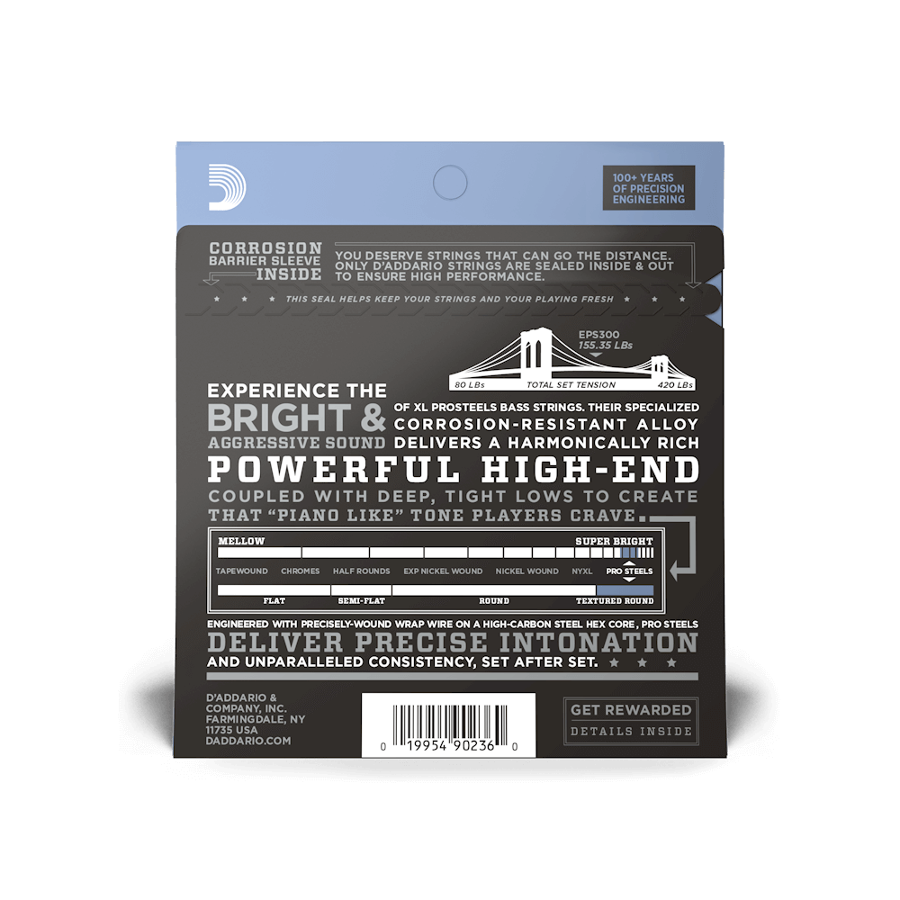 43-107 Custom Light Top/Medium Bottom Tapered, Long Scale, XL ProSteels Bass Strings