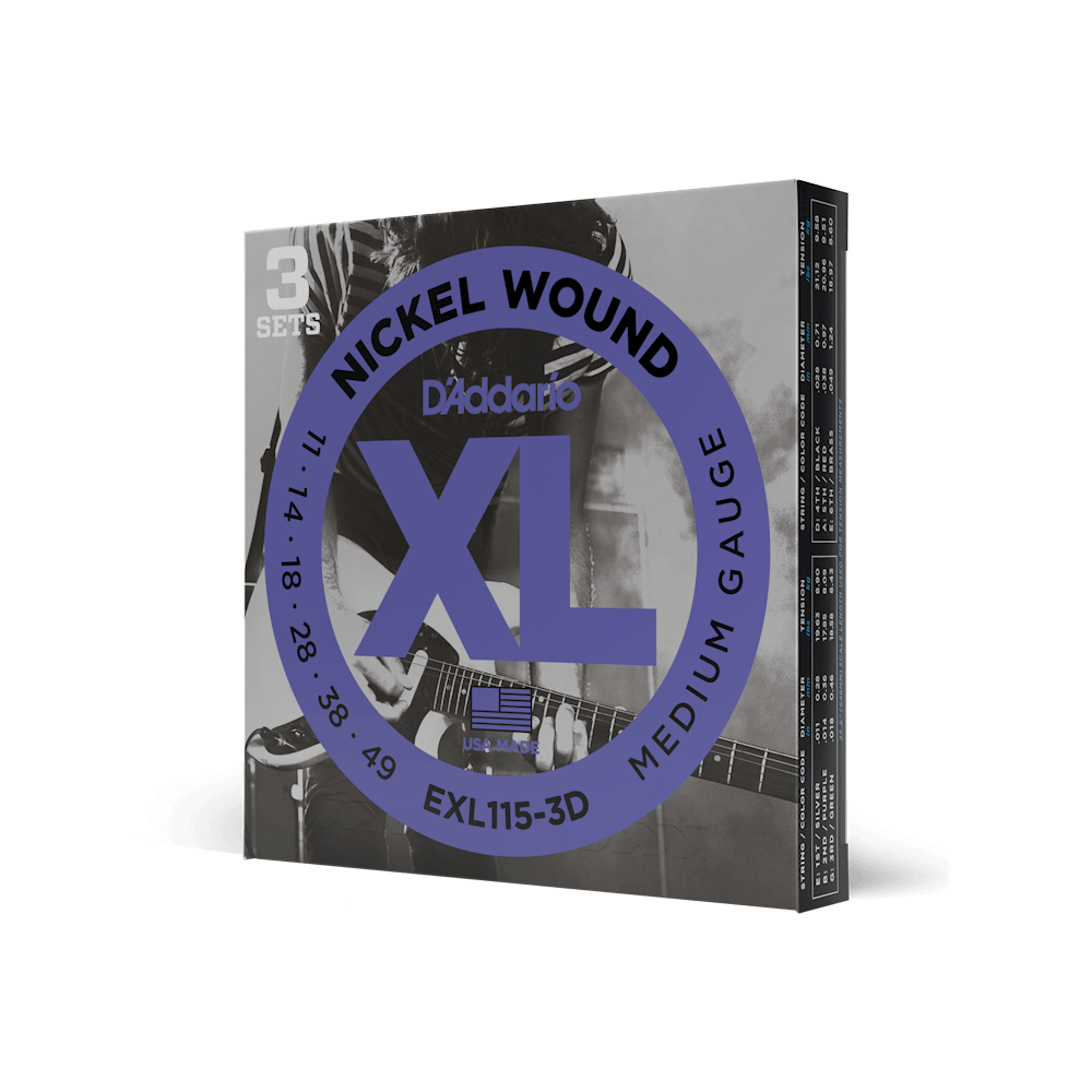 11-49 Medium, XL Nickel Electric Guitar Strings 3-Pack