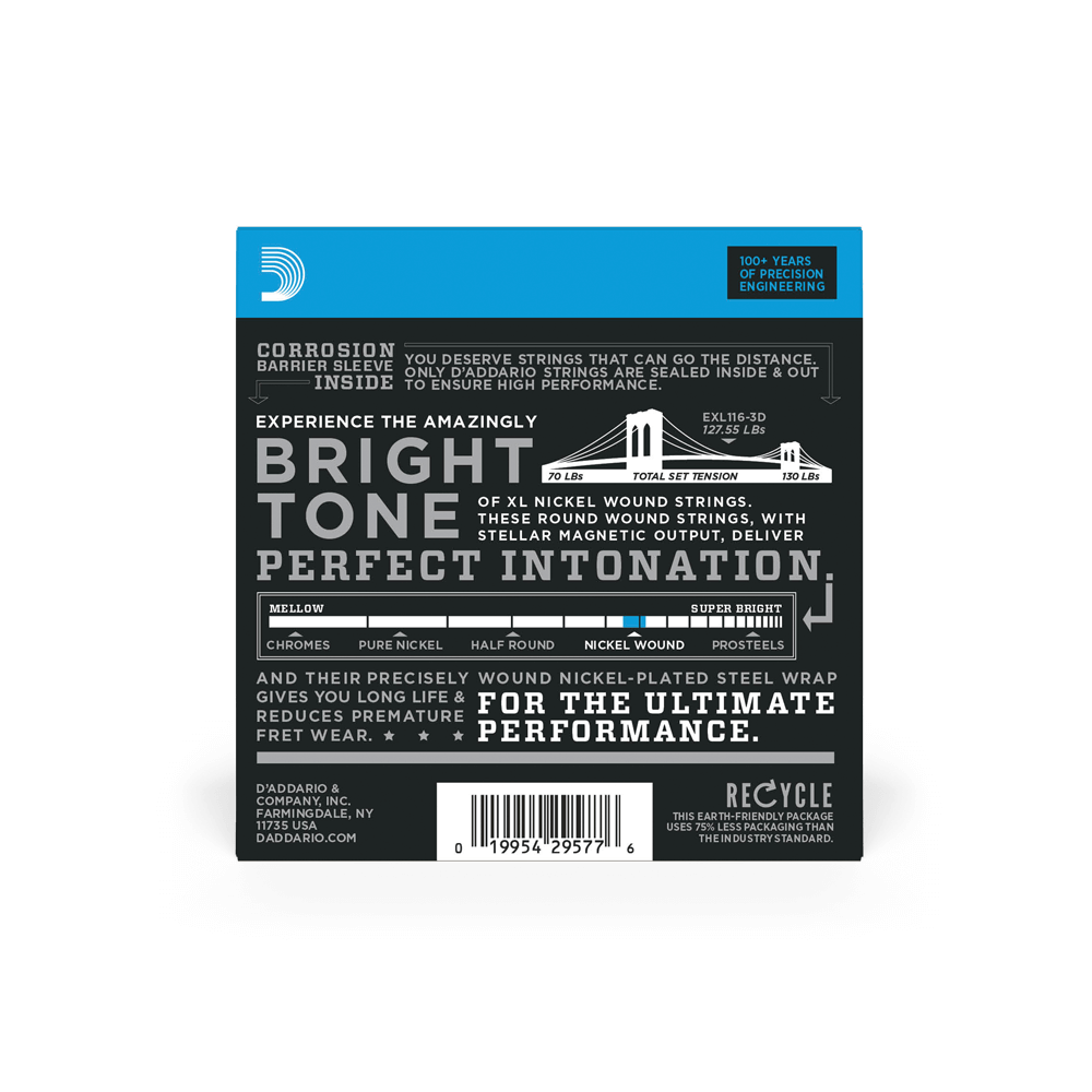 11-52 Medium Top/Heavy Bottom, XL Nickel Electric Guitar Strings 3-Pack