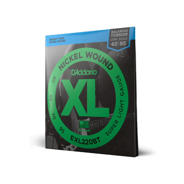 D'Addario EXL220BT Nickel Wound Bass Guitar Strings, Balanced Tension Super Light, 40-95, Long Scale
