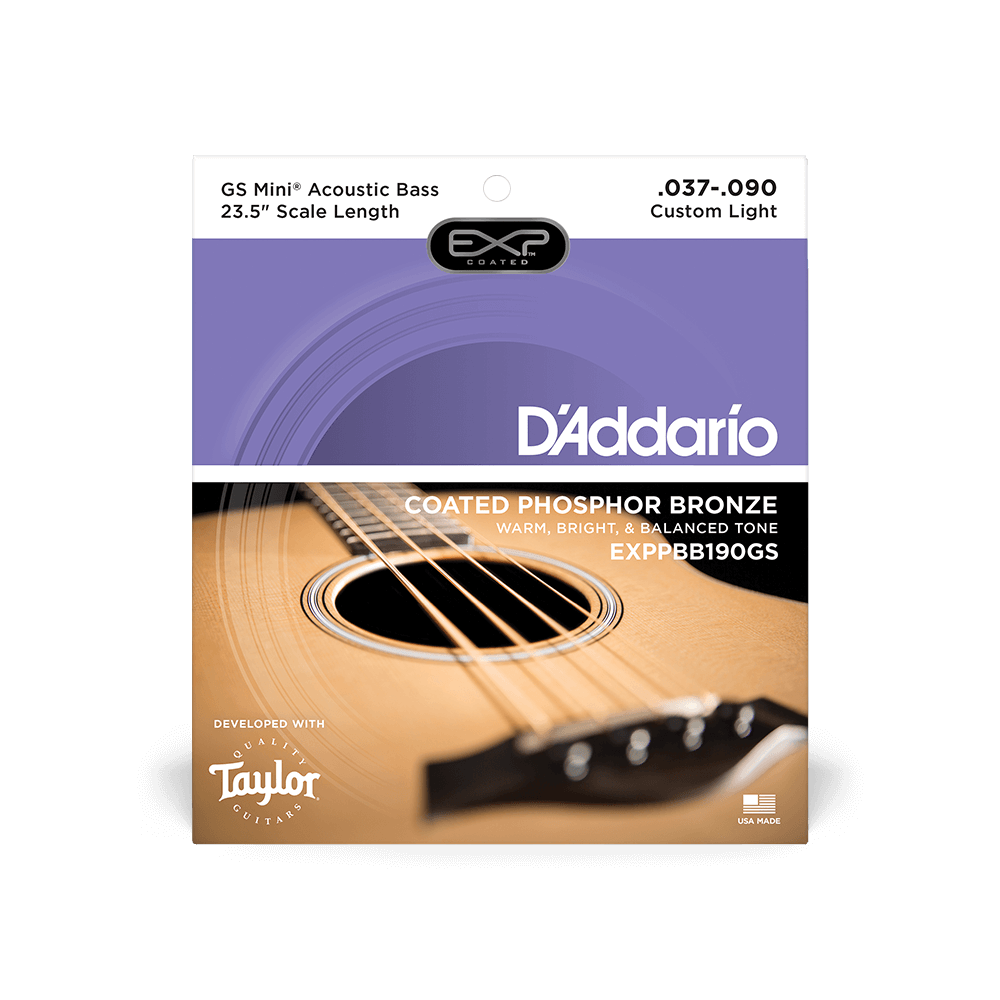D'Addario EXPPBB190GS Phosphor Bronze Coated Acoustic Bass Strings, Taylor GS Mini Scale, 37-90