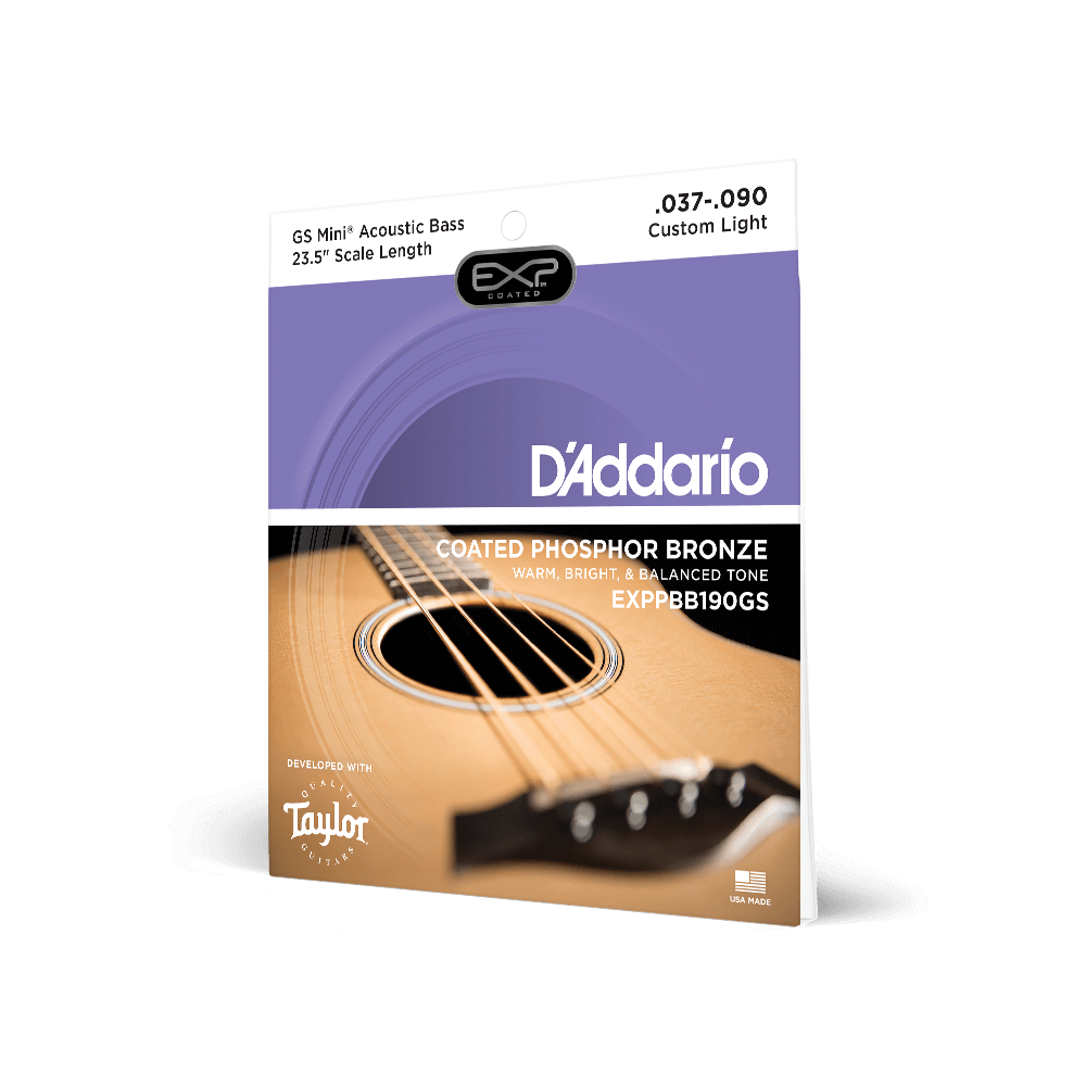 D'Addario EXPPBB190GS Phosphor Bronze Coated Acoustic Bass Strings, Taylor GS Mini Scale, 37-90