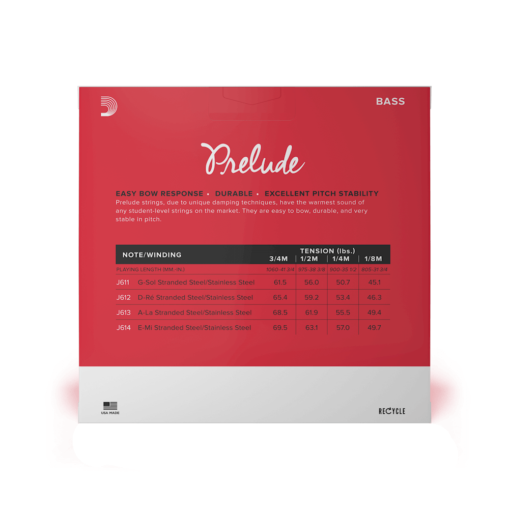 D'Addario Prelude Bass String Set, 1/2 Scale, Medium Tension
