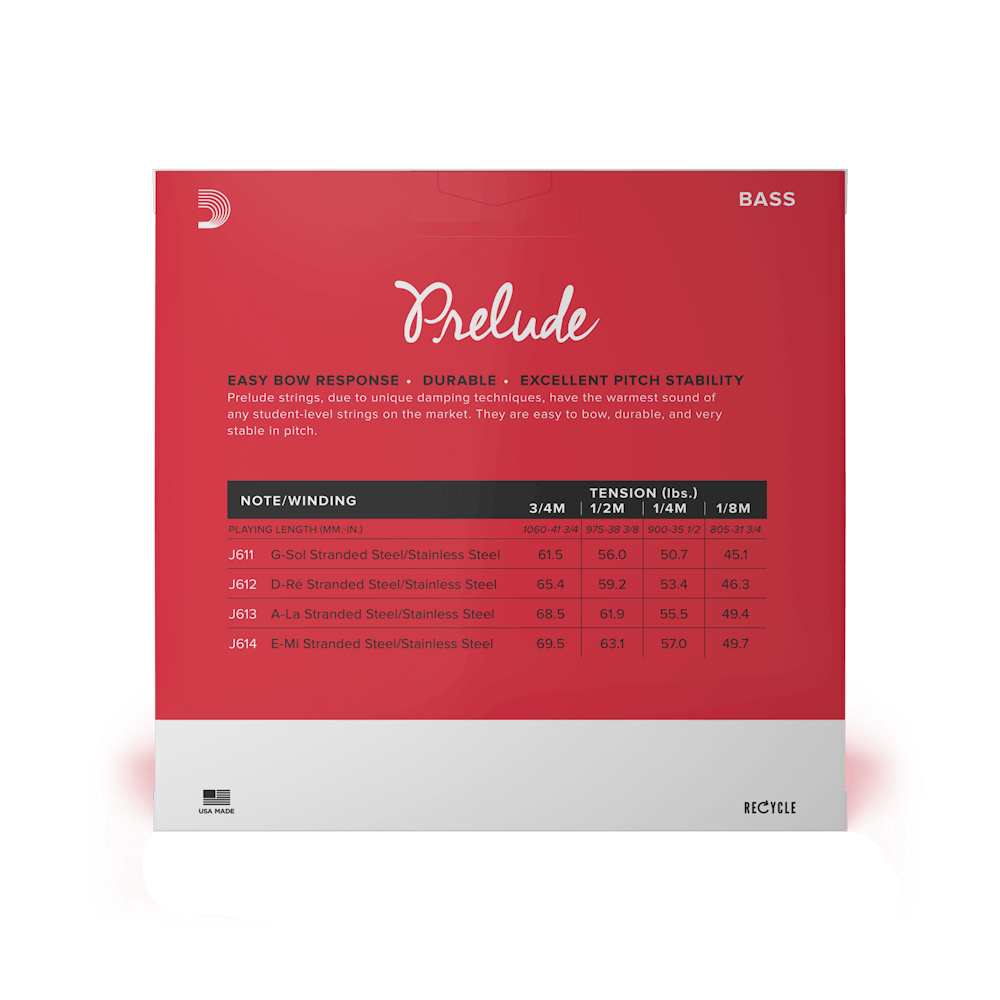 D'Addario Prelude Bass String Set, 1/4 Scale, Medium Tension