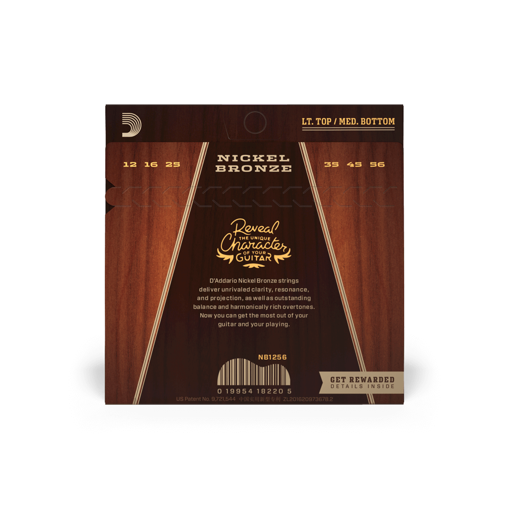 12-56 Light Top/Medium Bottom, Nickel Bronze Acoustic Guitar Strings