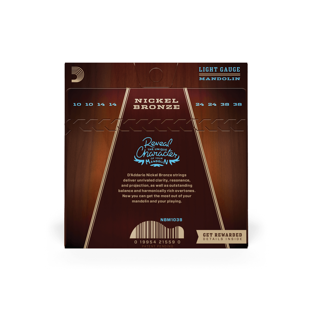 D'Addario NBM1038 Nickel Bronze Mandolin Strings, Light, 10-38