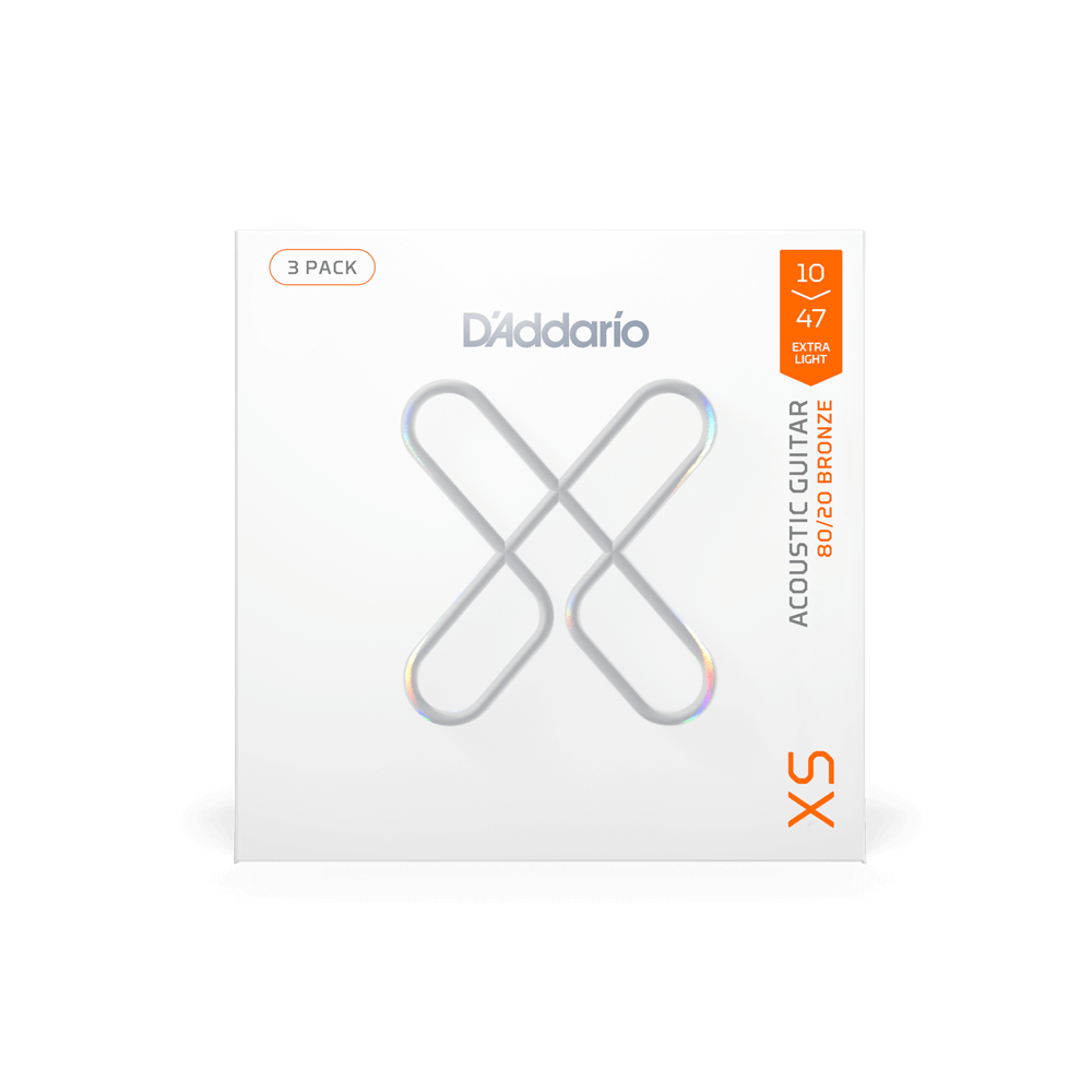 10-47 Extra Light, XS 80/20 Bronze Coated Acoustic Guitar Strings 3-Pack