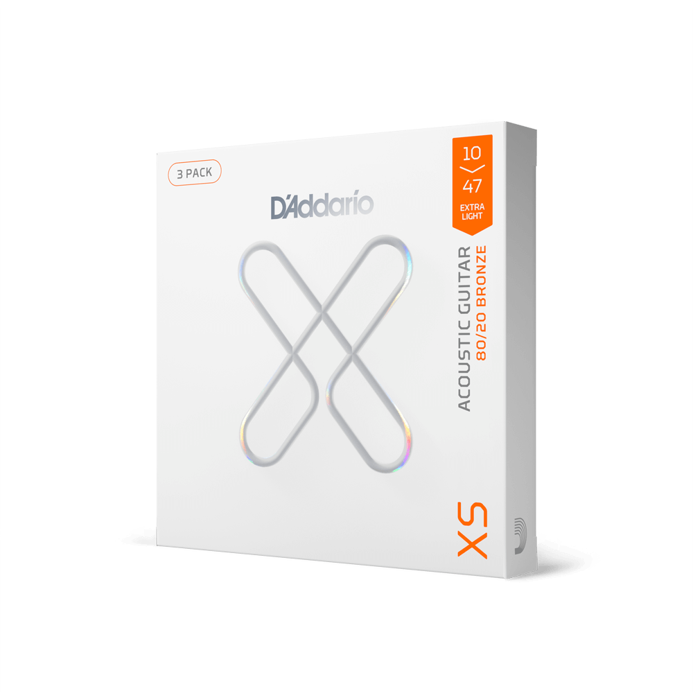 10-47 Extra Light, XS 80/20 Bronze Coated Acoustic Guitar Strings 3-Pack