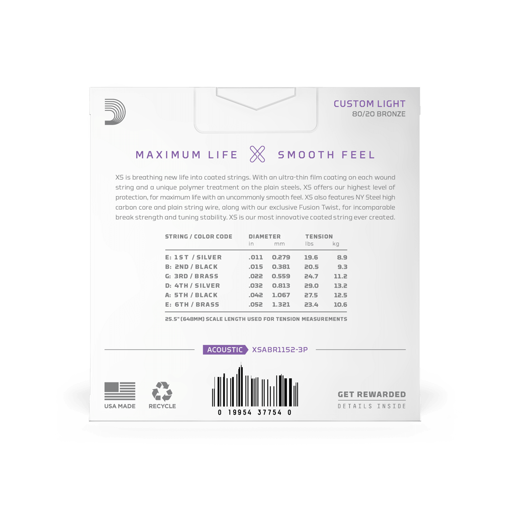 11-52 Custom Light, XS 80/20 Bronze Coated Acoustic Guitar Strings 3-Pack