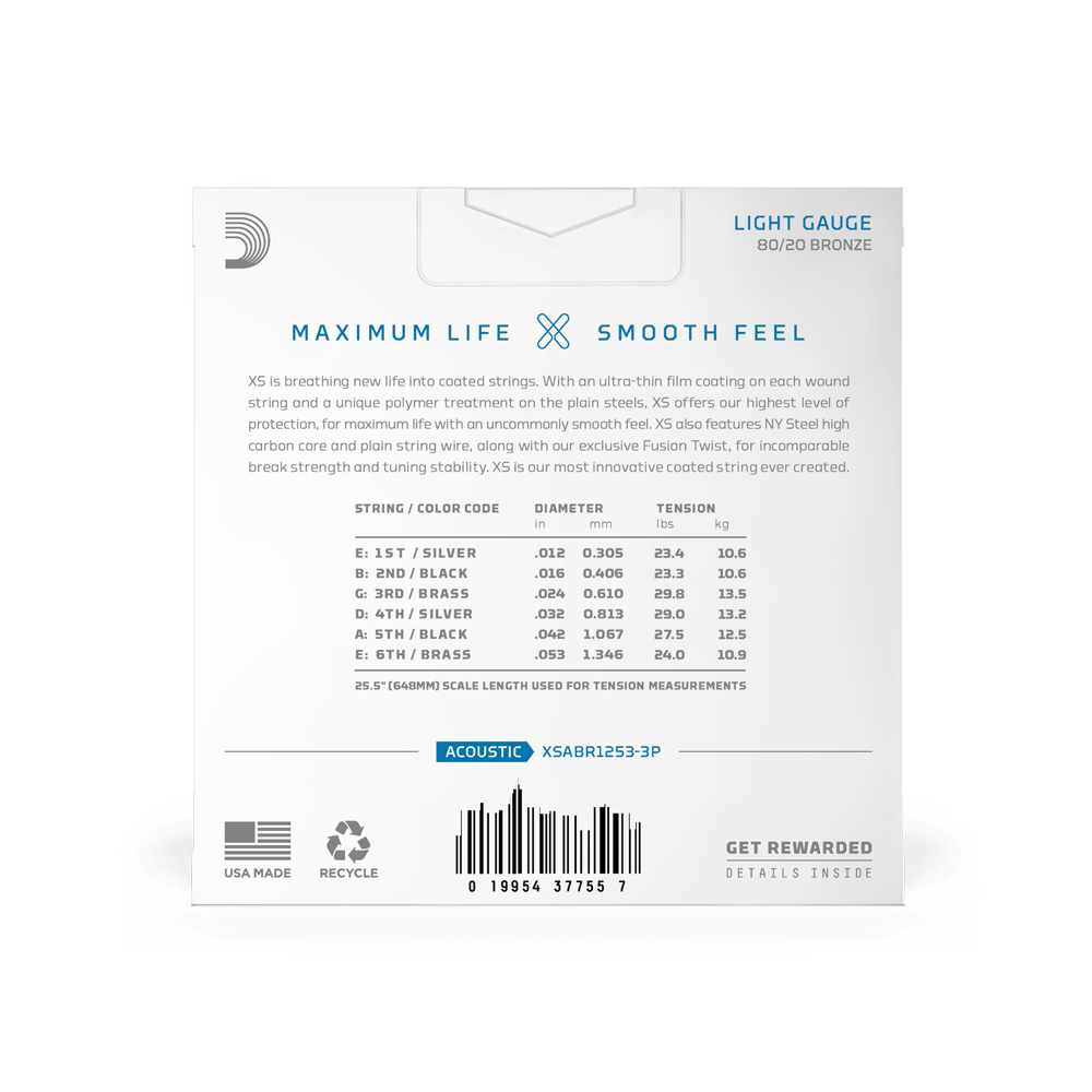 12-53 Regular Light, XS 80/20 Bronze Coated Acoustic Guitar Strings 3-Pack