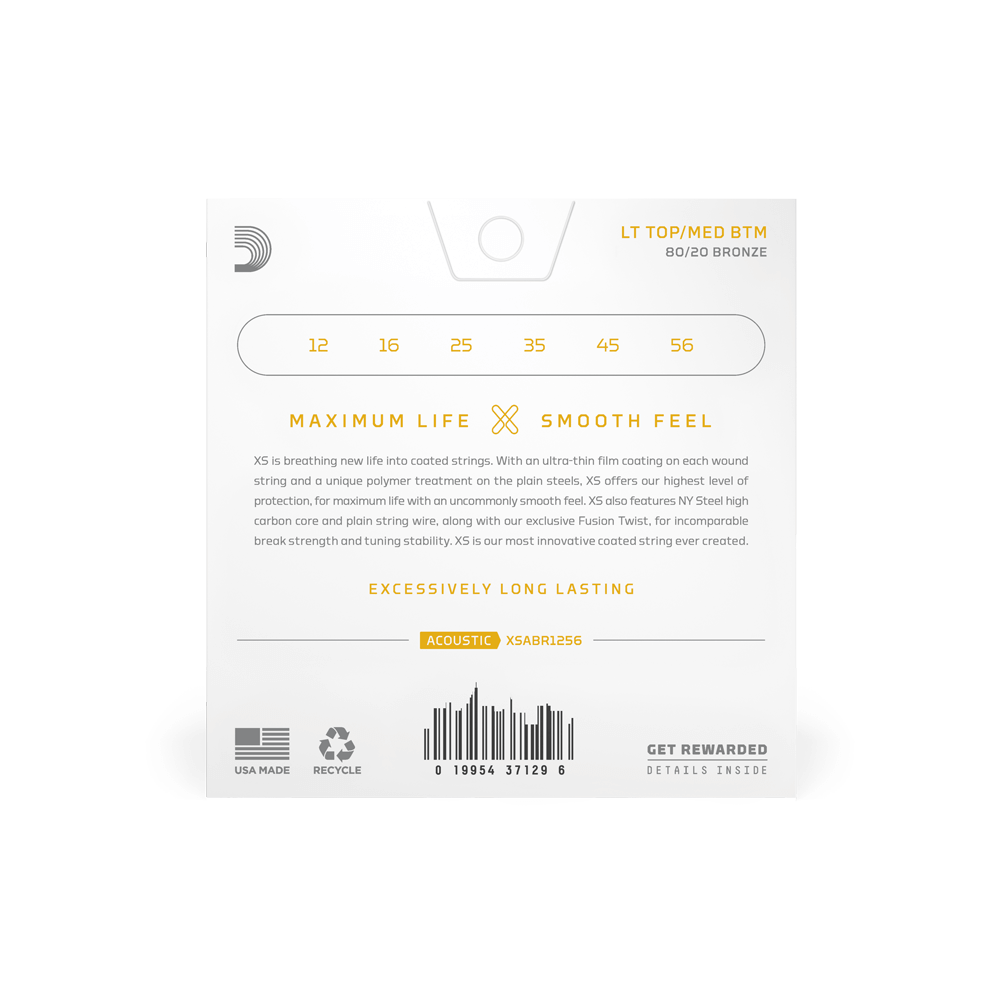 12-56 Light Top/Medium Bottom, XS 80/20 Bronze Coated Acoustic Guitar Strings