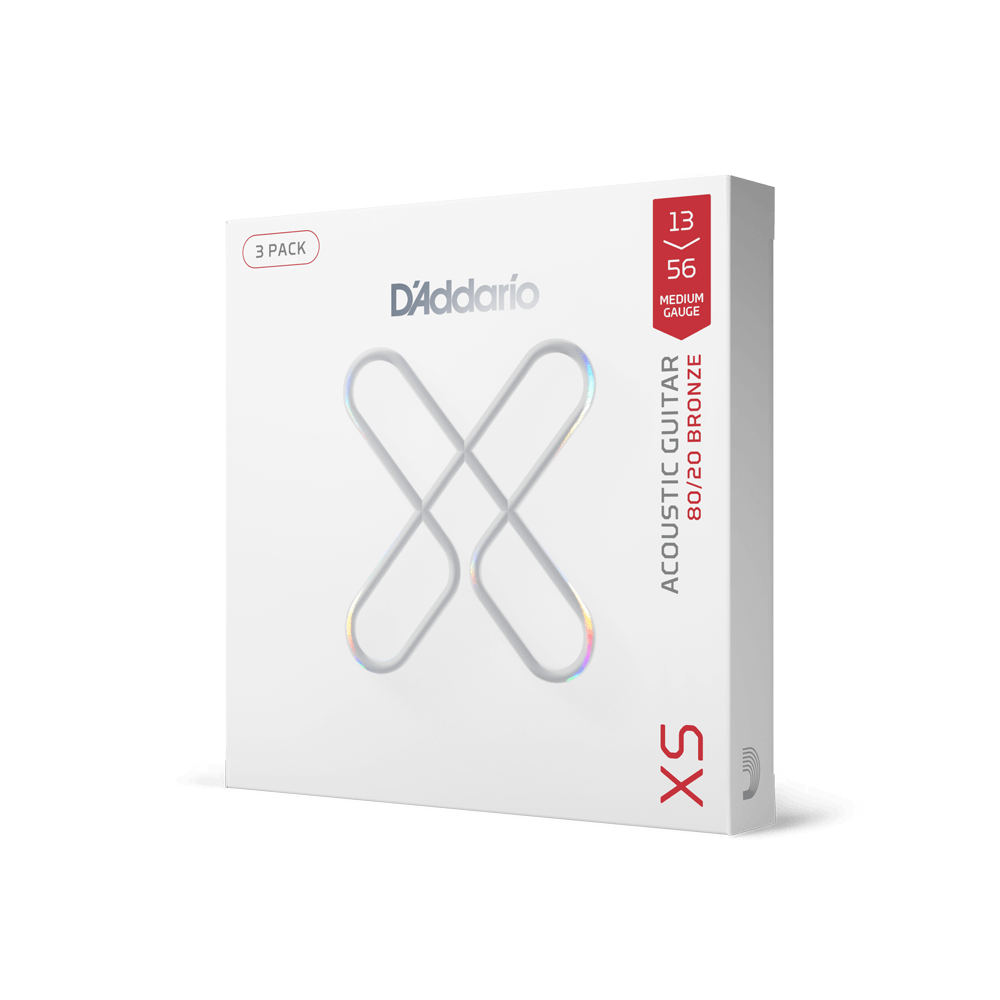 13-56 Medium, XS 80/20 Bronze Coated Acoustic Guitar Strings 3-Pack