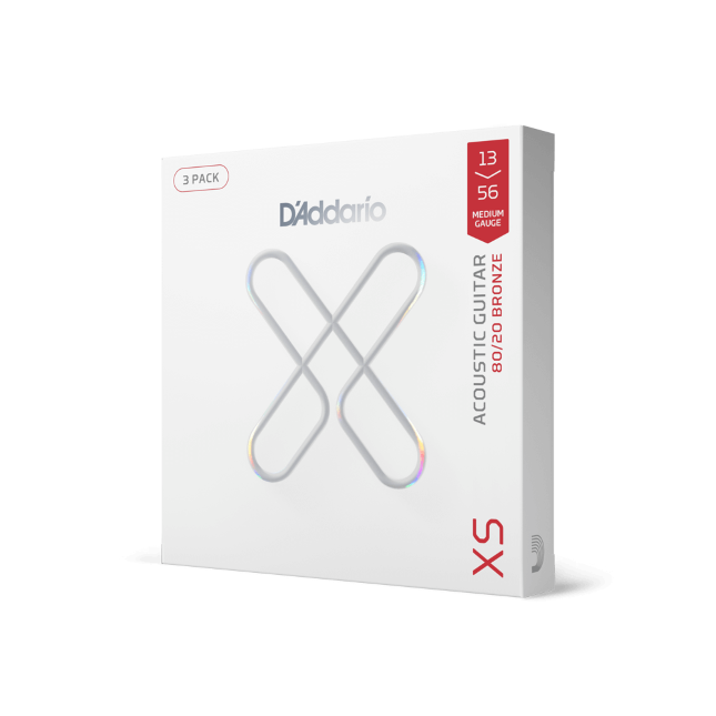 13-56 Medium, XS 80/20 Bronze Coated Acoustic Guitar Strings 3-Pack