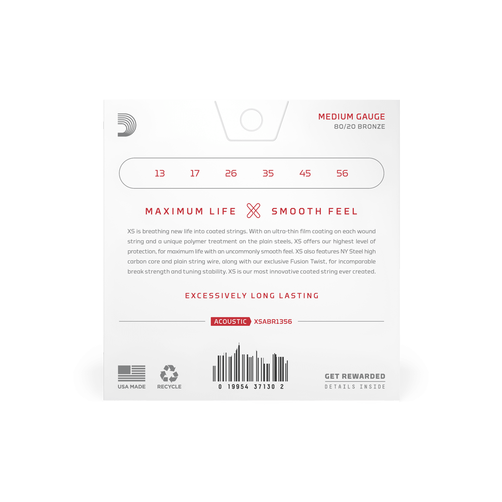 13-56 Medium, XS 80/20 Bronze Coated Acoustic Guitar Strings