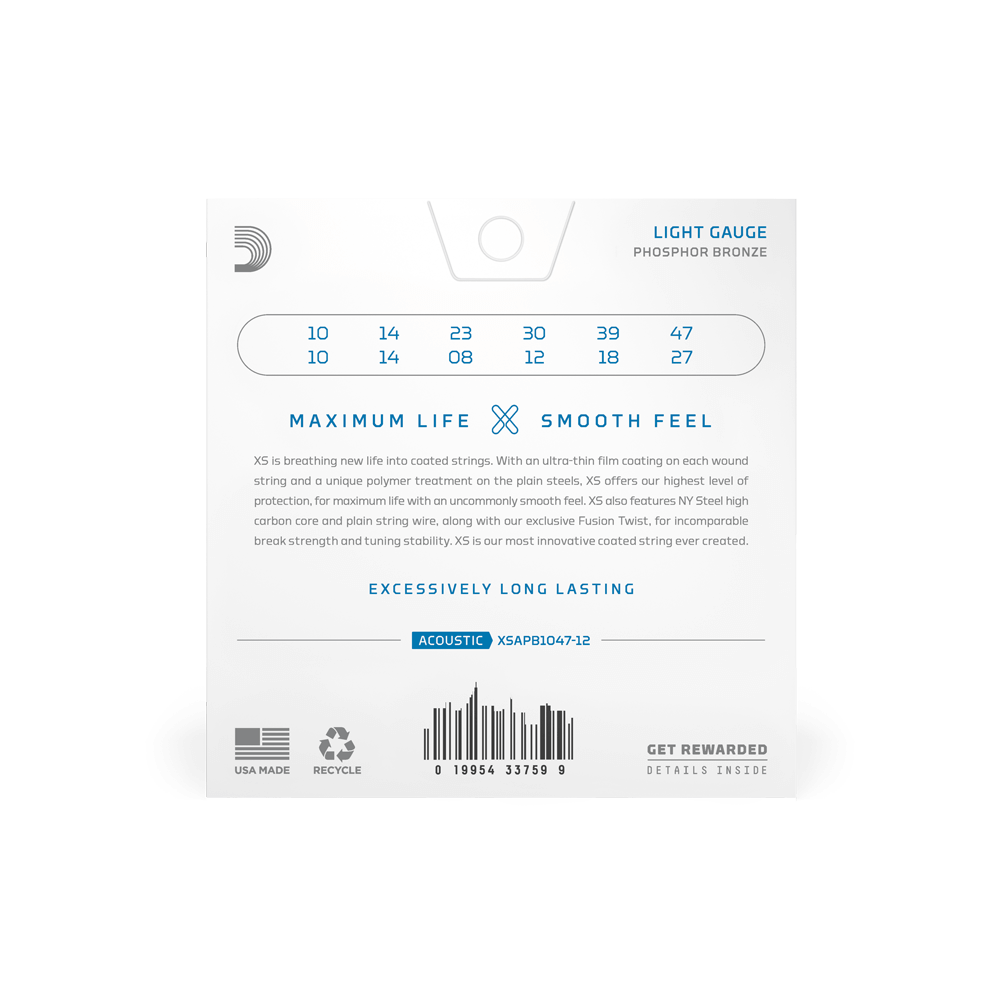 10-47 Light 12-String, XS Phosphor Bronze Coated Acoustic Guitar Strings