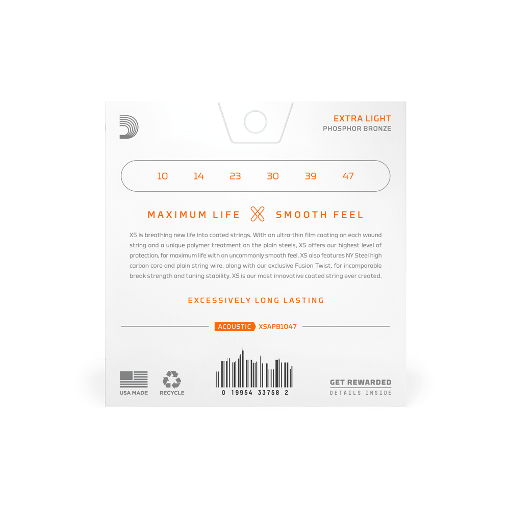 10-47 Extra Light, XS Phosphor Bronze Coated Acoustic Guitar Strings