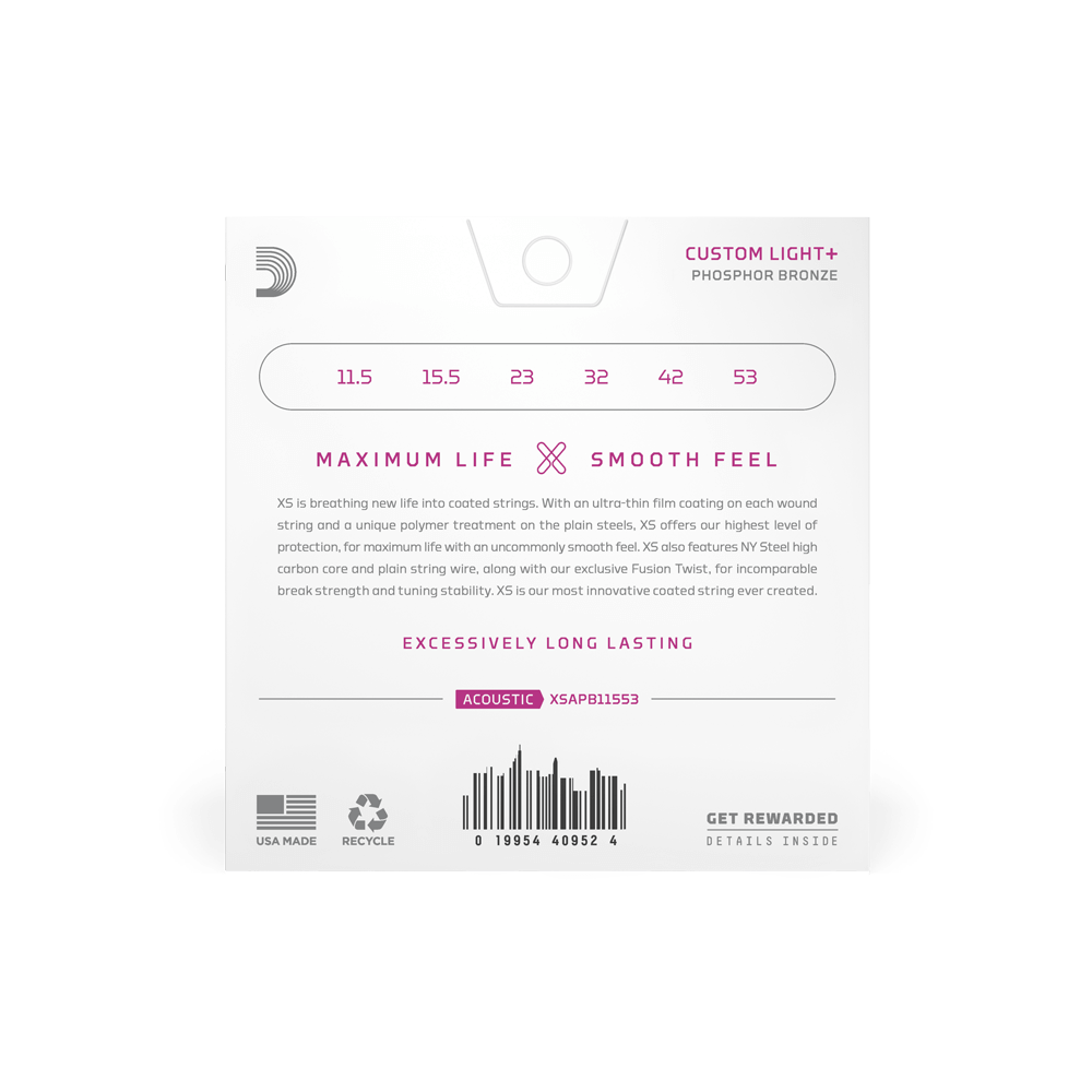 11.5-53 Custom Light Plus, XS Phosphor Bronze Coated Acoustic Guitar Strings