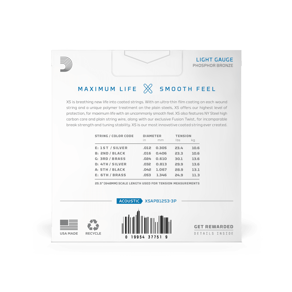 12-53 Regular Light, XS Phosphor Bronze Coated Acoustic Guitar Strings 3-Pack