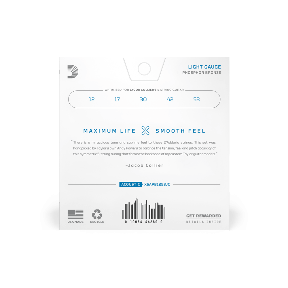 12-53 Light, Taylor 5-String, XS Phosphor Bronze Acoustic Coated Guitar Strings