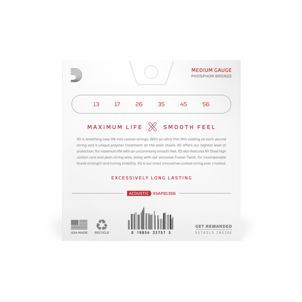 13-56 Medium, XS Phosphor Bronze Coated Acoustic Guitar Strings