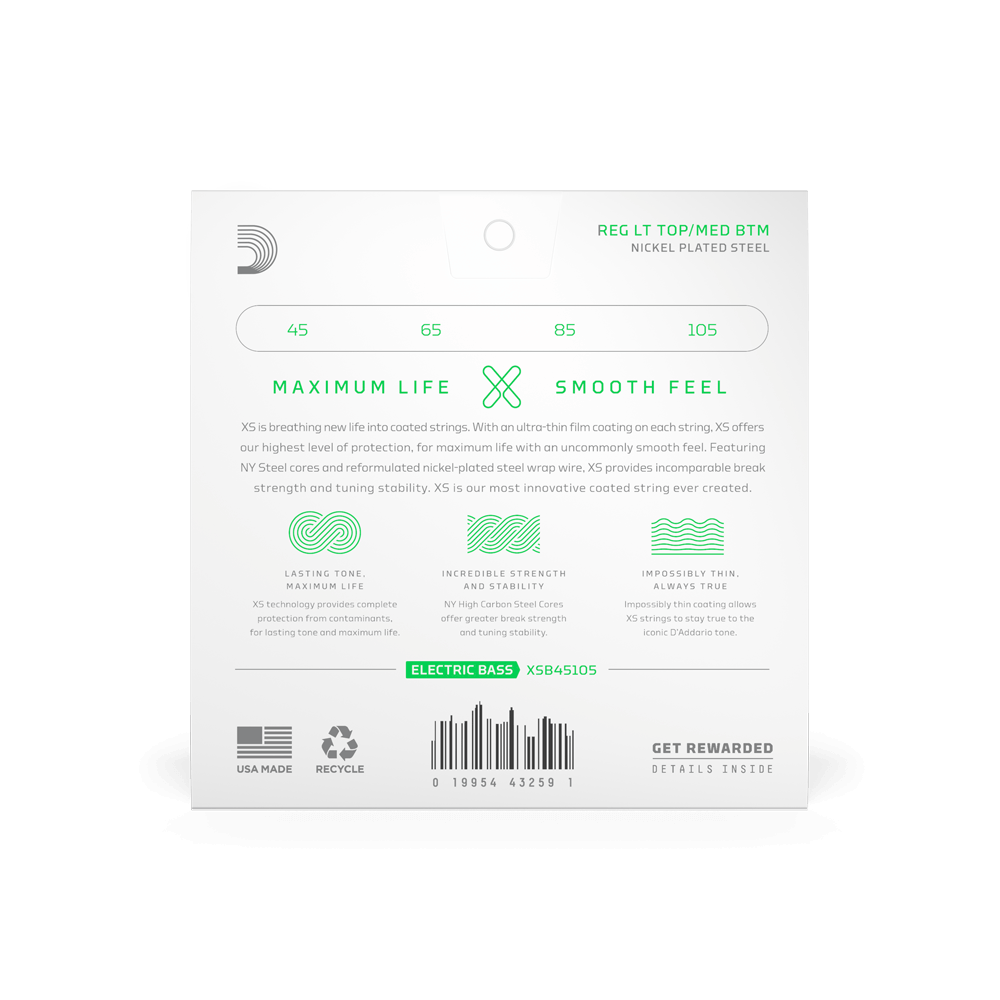 45-105 Light Top Medium Bottom, Long Scale Coated Bass Strings