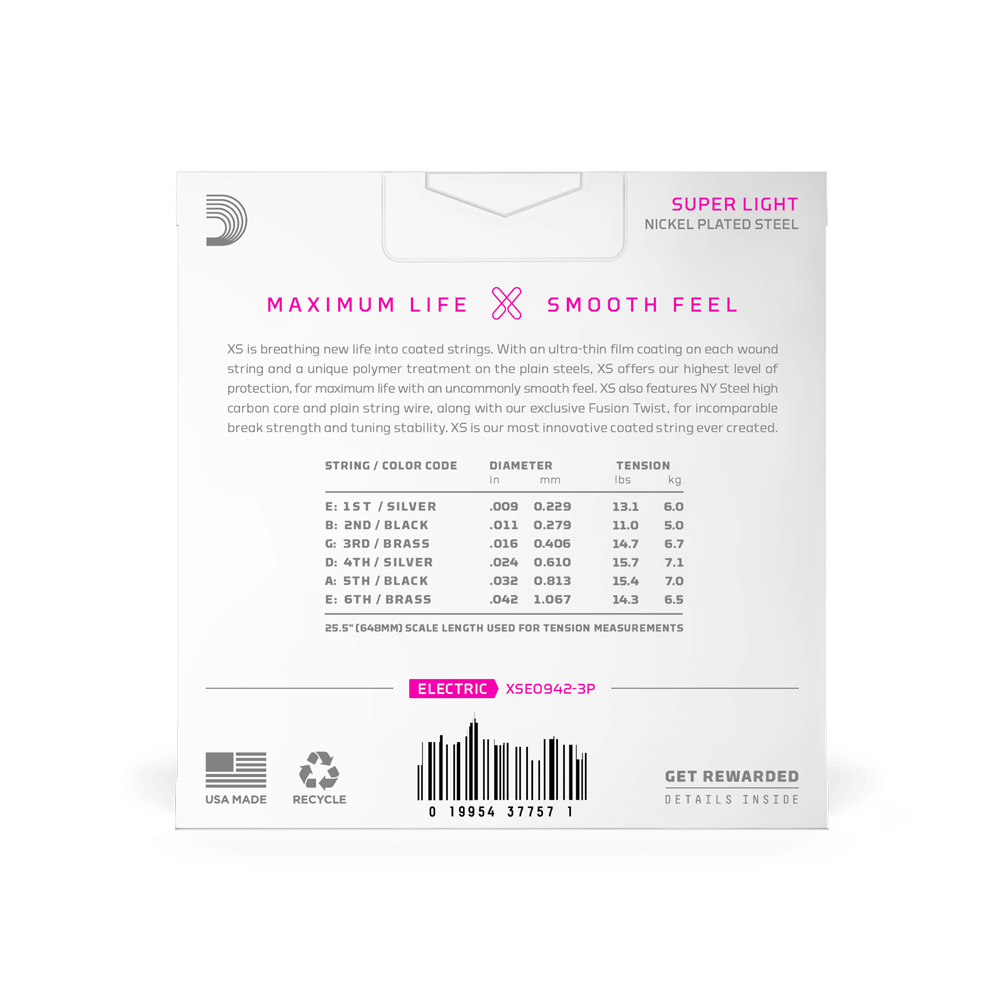 09-42 Super Light, XS Nickel Coated Electric Guitar Strings 3-Pack