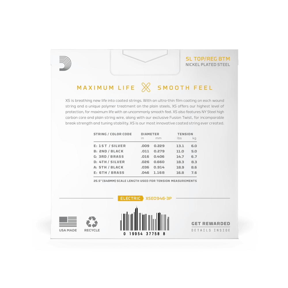 09-46 Super Lt Top/Reg Btm, XS Nickel Coated Electric Guitar Strings 3-Pack