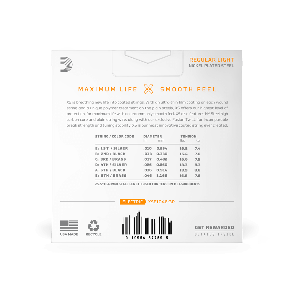 10-46 Regular Light, XS Nickel Coated Electric Guitar Strings 3-Pack