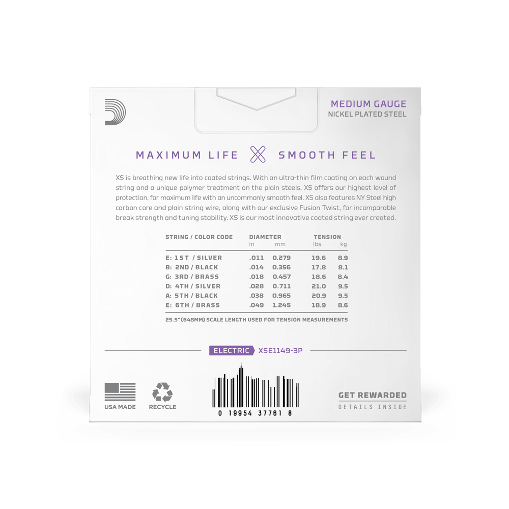 11-49 Medium, XS Nickel Coated Electric Guitar Strings 3-Pack