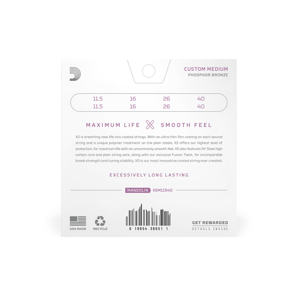 11.5-40 Custom Medium, XS Phosphor Bronze Mandolin Strings