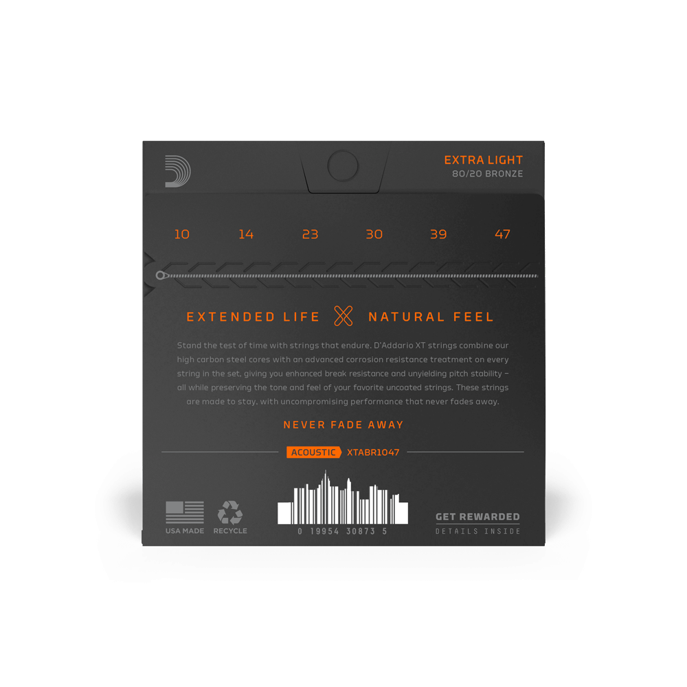 10-47 Extra Light, XT 80/20 Bronze Coated Acoustic Guitar Strings