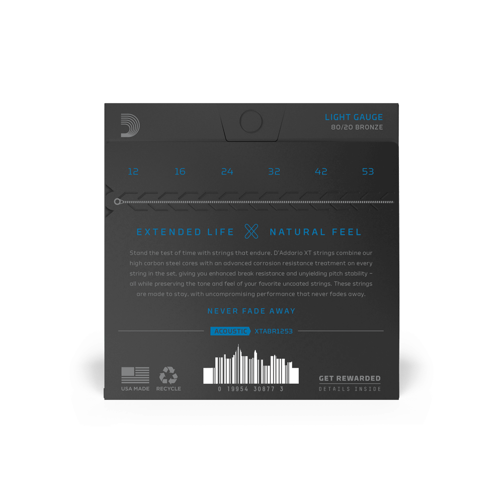 12-53 Light, XT 80/20 Bronze Coated Acoustic Guitar Strings